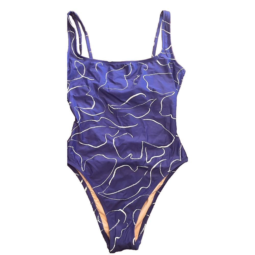 Madewell Square Neck Tank One Piece Swimsuit Women’s Medium Cut Out Back Blue